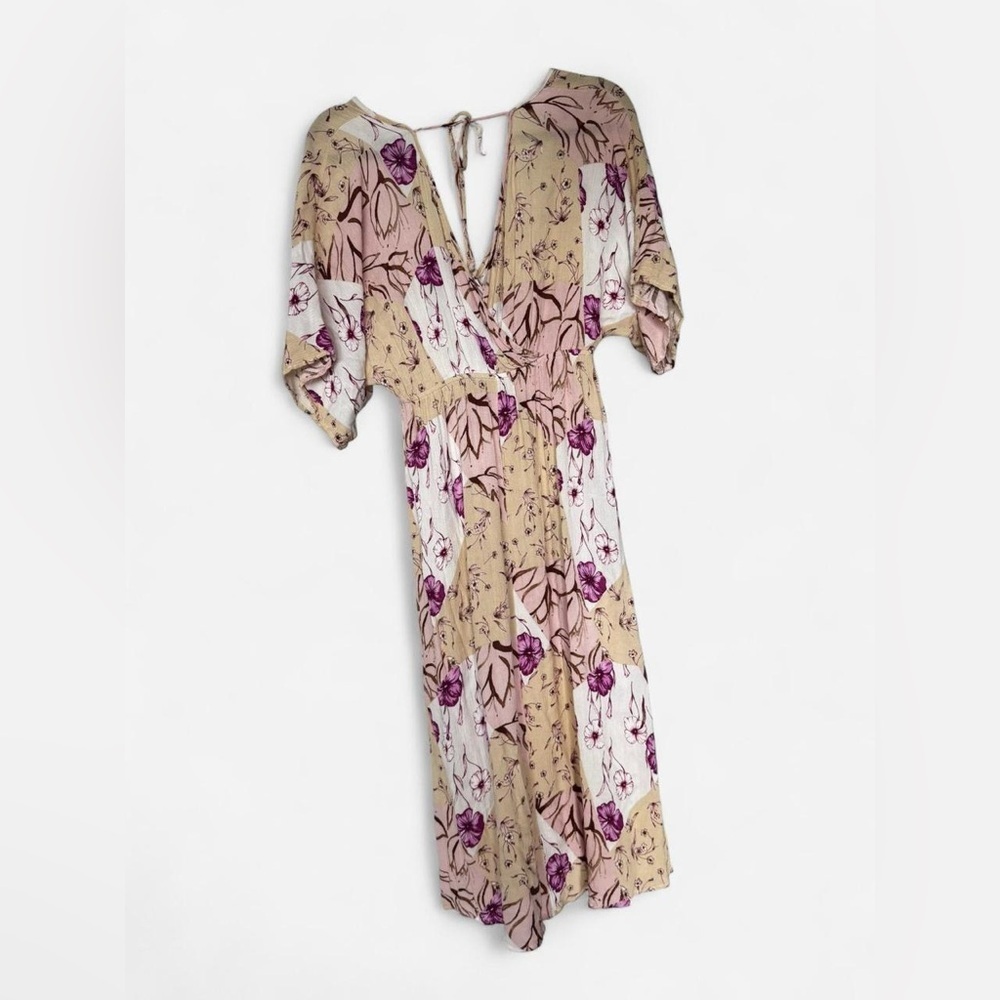 Floral Cottagecore Maxi Dress Puff Sleeve Wrap Tie Back Boho Small - Picture 2 of 3